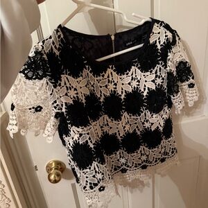 Elegant Black and White Lace Blouse